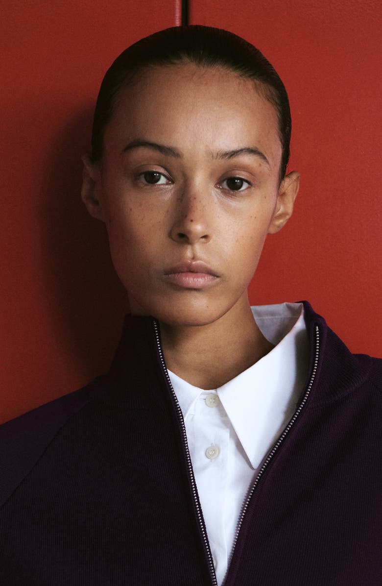 MANGO Side Stripe Zip Cardigan, Alternate, color, Wine