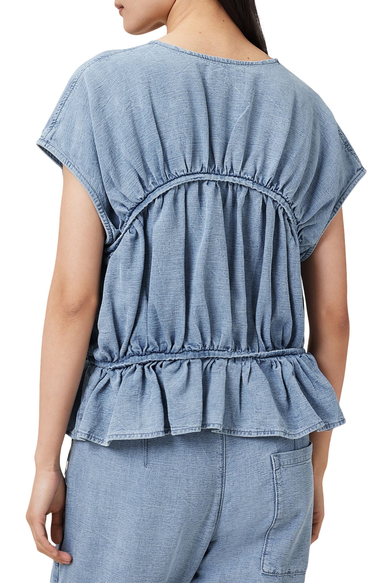Remy Gathered Tie Front Denim Top - image 2