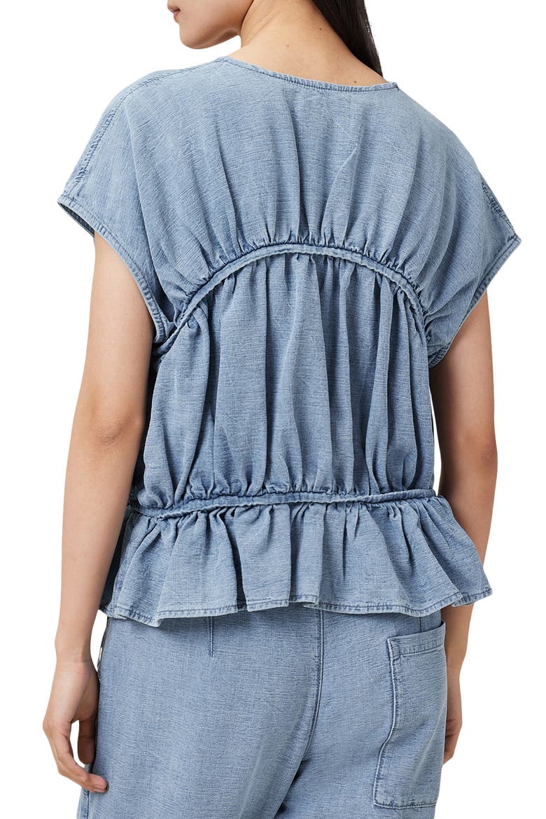 Remy Gathered Tie Front Denim Top, Alternate, color, LIGHT BLUE