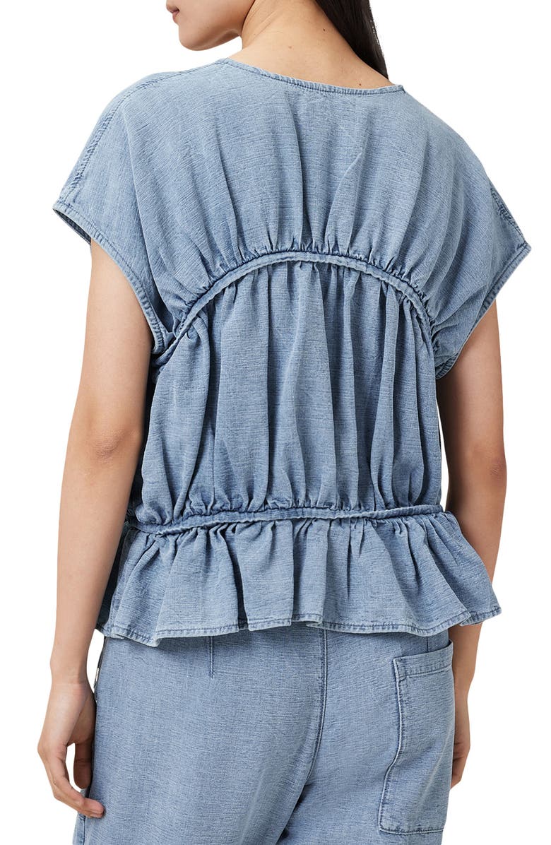 AllSaints Remy Gathered Tie Front Denim Top, Alternate, color, Light Blue