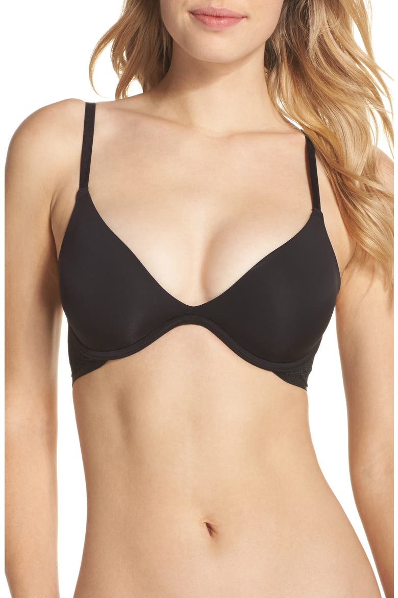 Beautifully Basic Lace Trim Plunge Bra, Main, color, BLACK