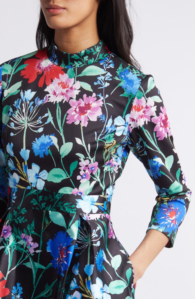 Julia Jordan Floral Three-Quarter Sleeve Midi Fit & Flare Dress, Alternate, color, 