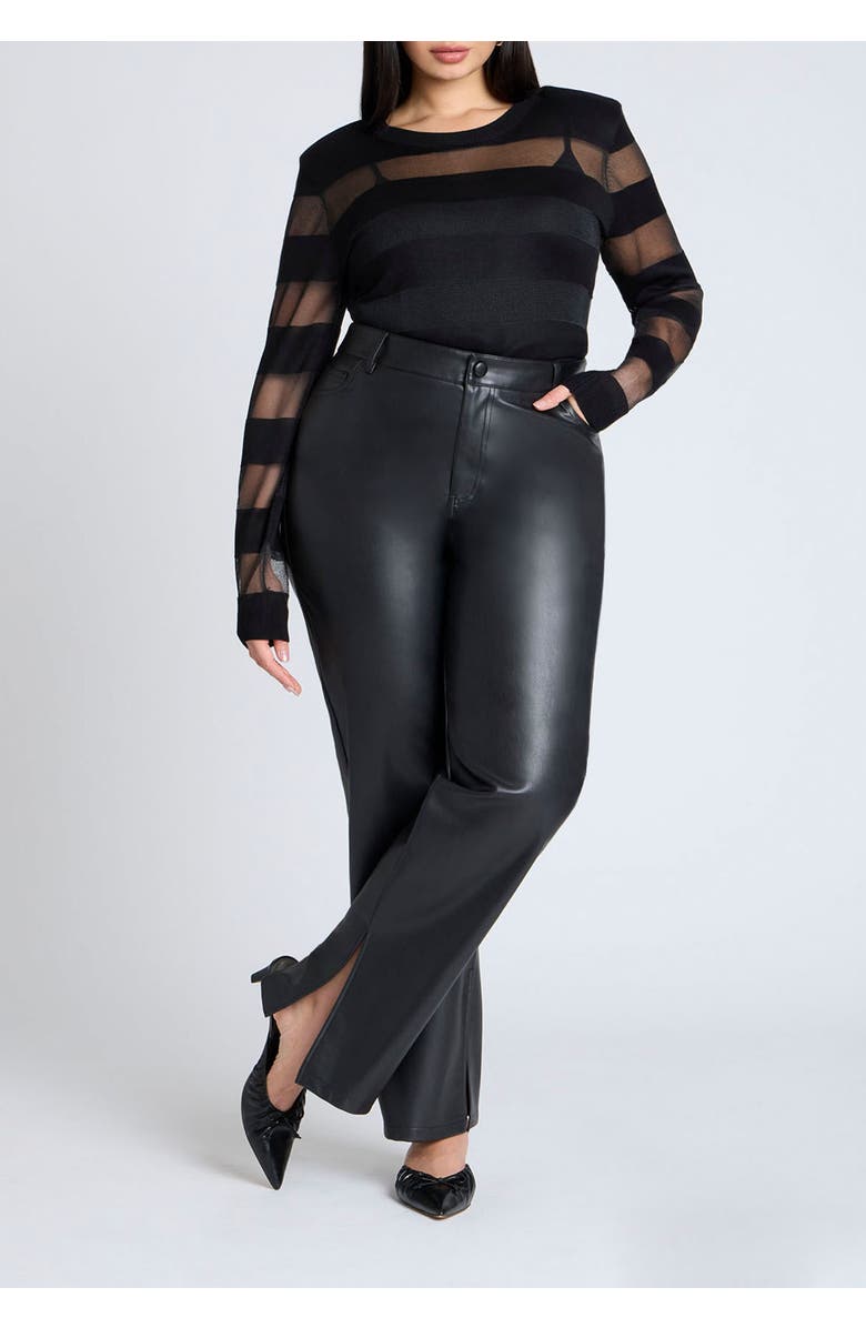 ELOQUII Sheer Stripe Sweater With Shoulder Pad, Alternate, color, Black