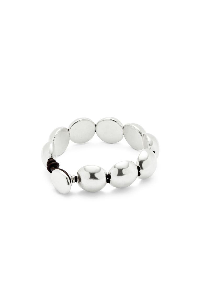 Beaded Leather Curve Bracelet, Alternate, color, Silver