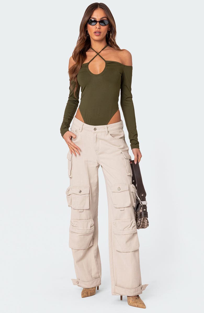 EDIKTED Taurus Strappy Bodysuit, Alternate, color, Olive