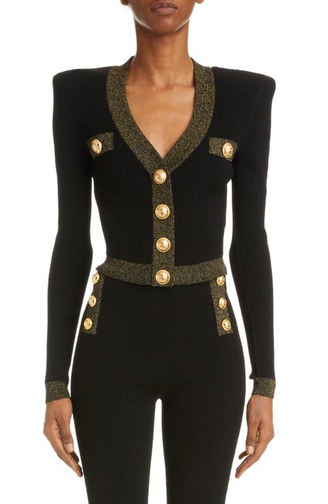 Metallic Trim V-Neck Cardigan