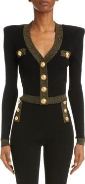 Balmain Metallic Trim V-Neck Cardigan