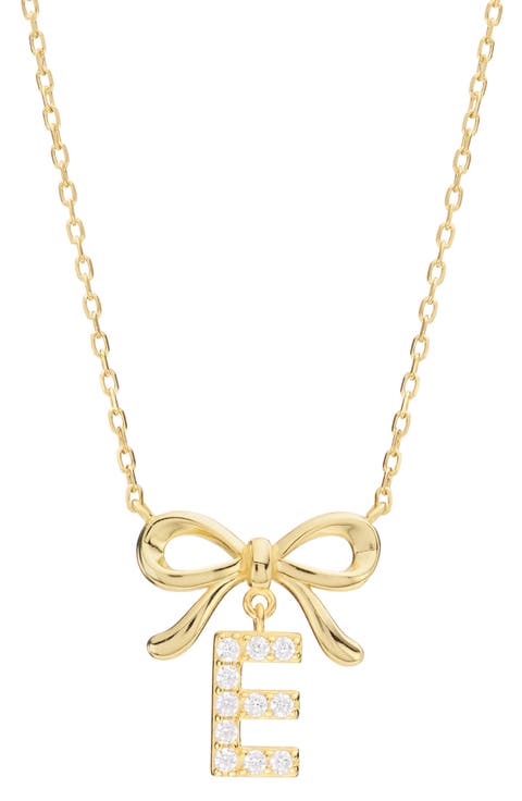 Cubic Zirconia Bow Initial Pendant Necklace