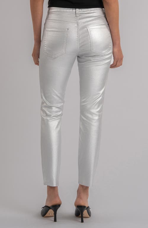 Swat Fame Charlize Fab Ab Metallic Coated High Waist Ankle Cigarette Jeans In Silver