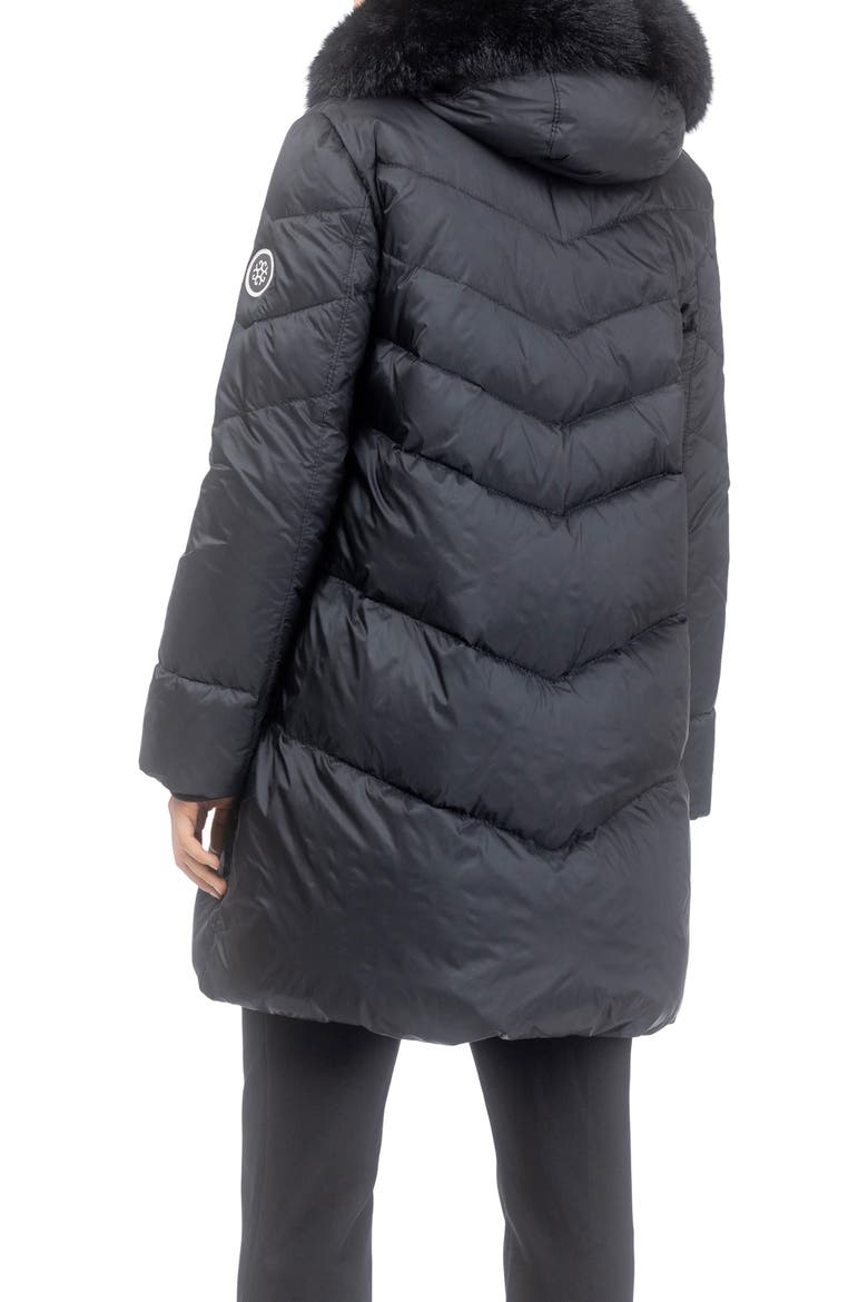 Apres-Ski Chevron Long Parka with Detachable Toscana Lamb Hood Trim, Alternate, color, Black/Black