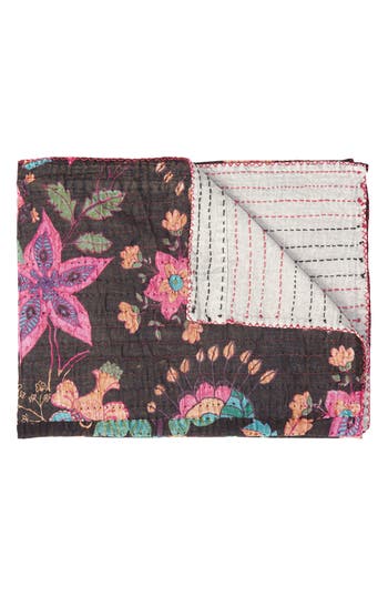 Taj Hotel Vintage Cotton Kantha Throw Blanket In Multi Grey