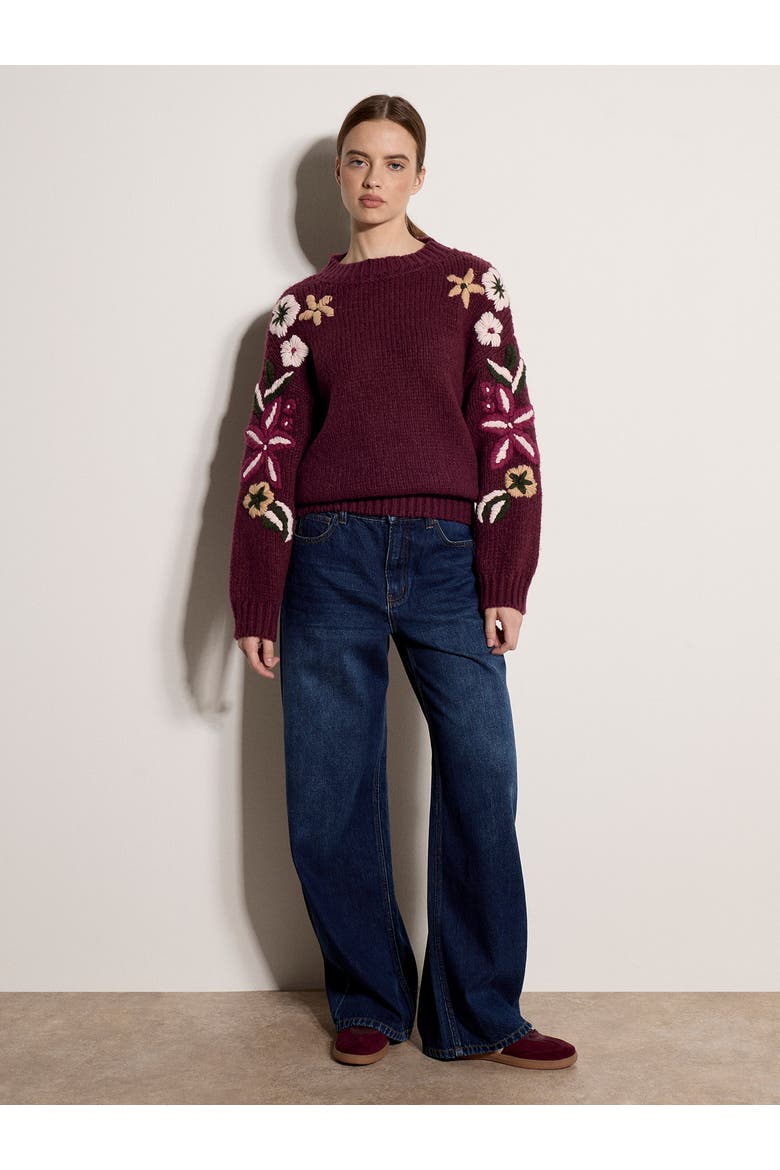 Crew Neck Relaxed Sleeve Jumper, Alternate, color, Burgundy