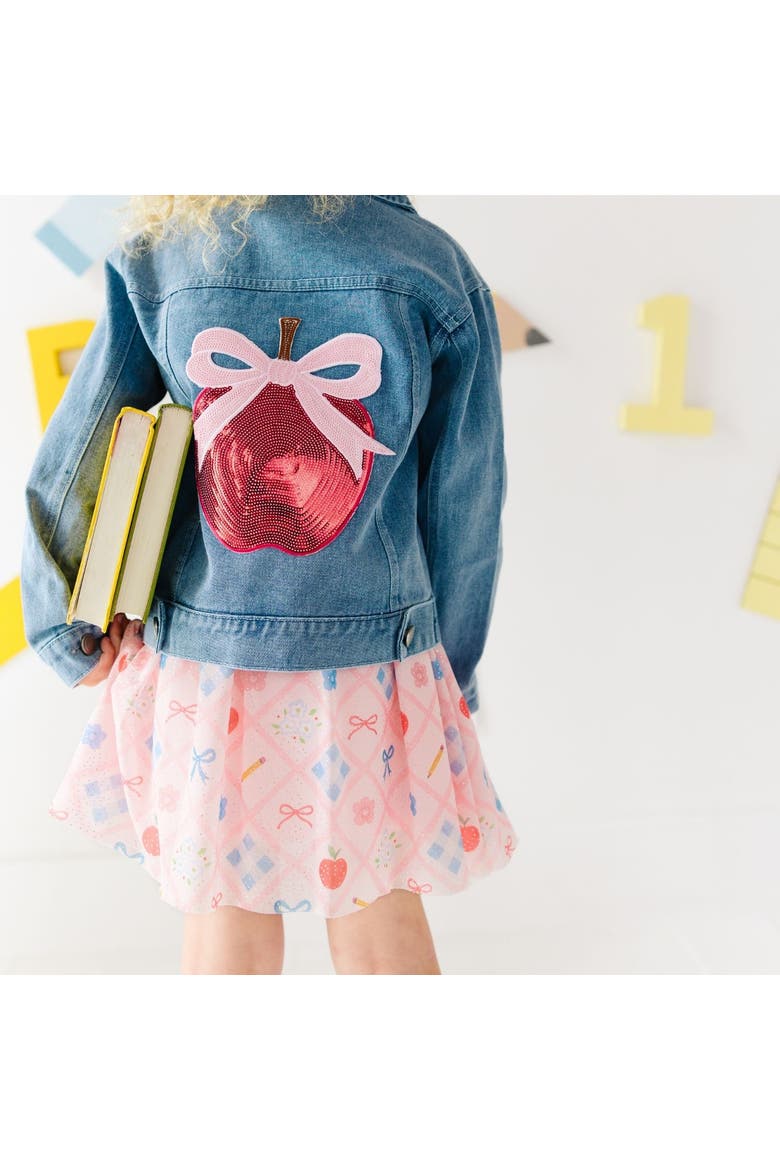 Apple Bow Sequin Patch Denim Jacket, Alternate, color, Denim