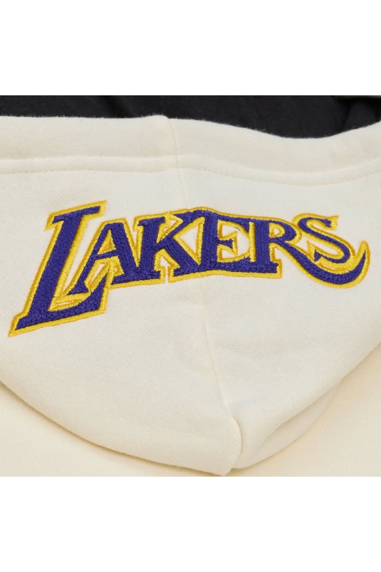 Men's Mitchell & Ness Cream Los Angeles Lakers Hardwood Classics Chainstitch Premium Fleece Hoodie, Alternate, color, Cream