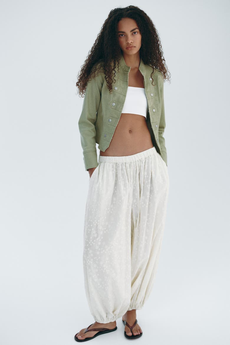 Embroidered Balloon-leg Pants, Alternate, color, Cream