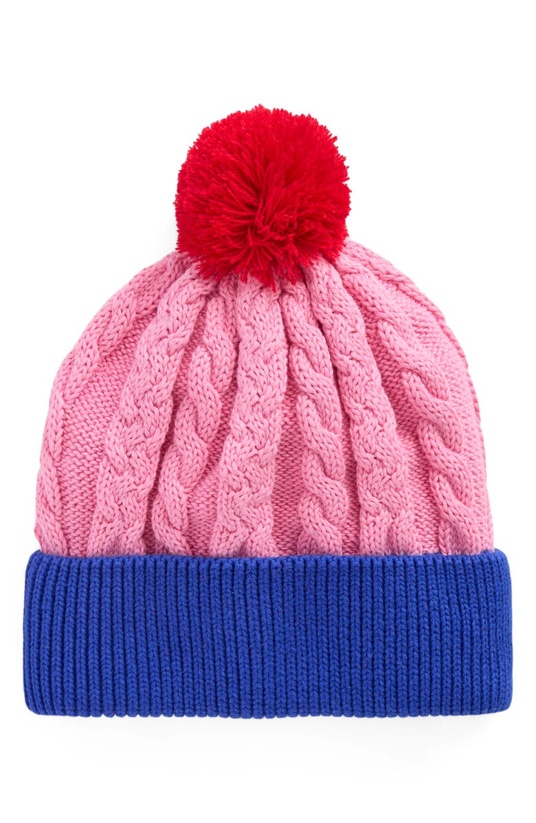 Mini Boden Kids' Colorblock Cotton Cable Beanie, Main, color, Pink Colourblock
