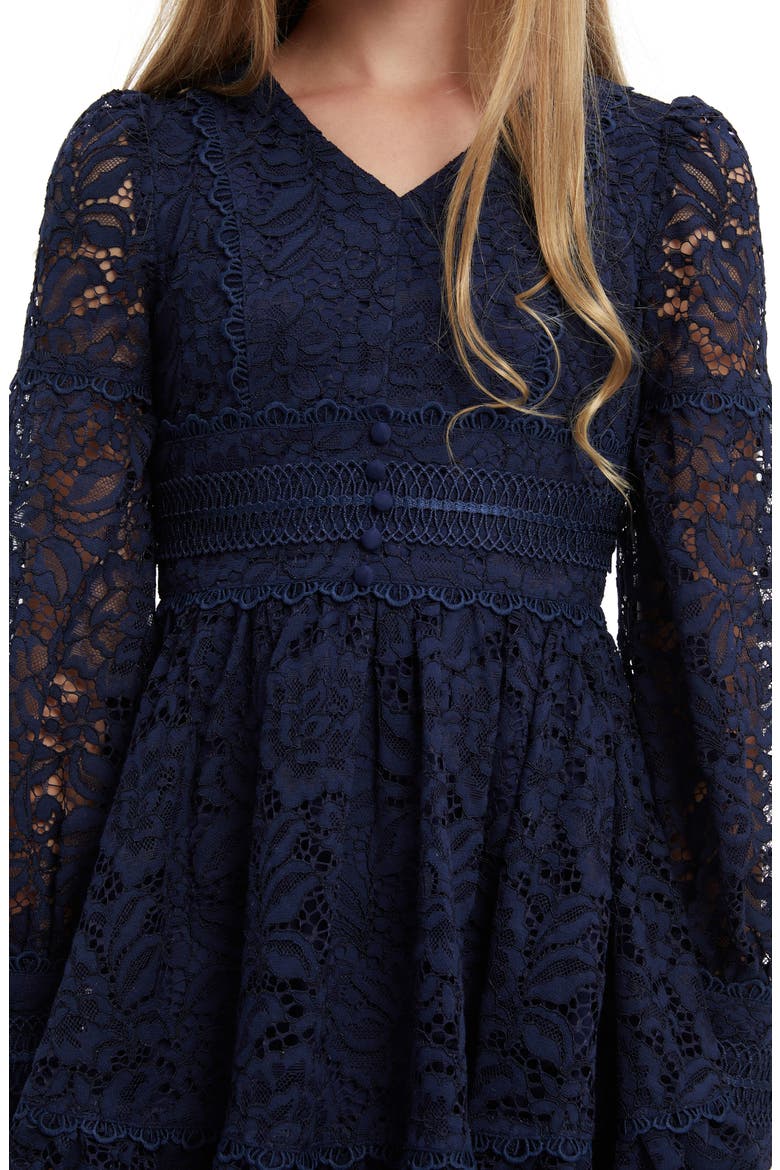 Kids' Venice Long Sleeve Lace Party Dress, Alternate, color, NAVY