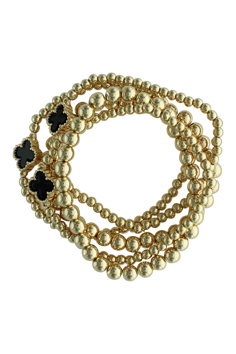 Set of 5 Clover Beaded Stackable Bracelets, Alternate, color, GOLD / BLACK