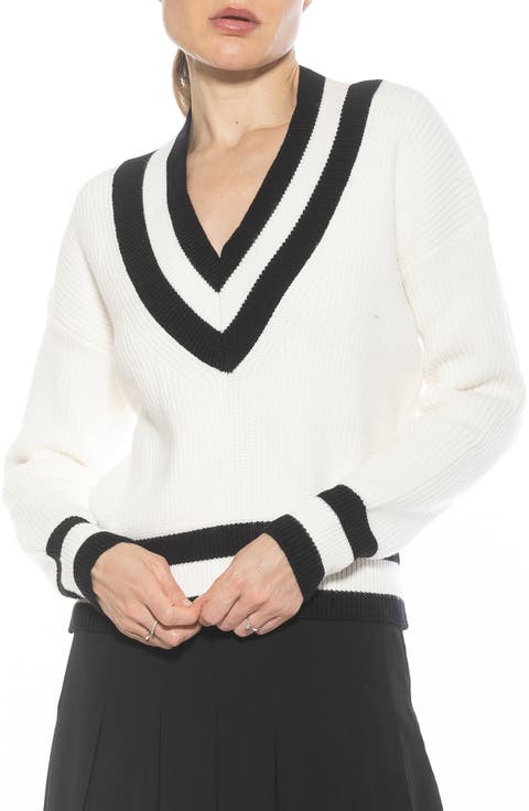 Leona V-Neck Varsity Polo Sweater