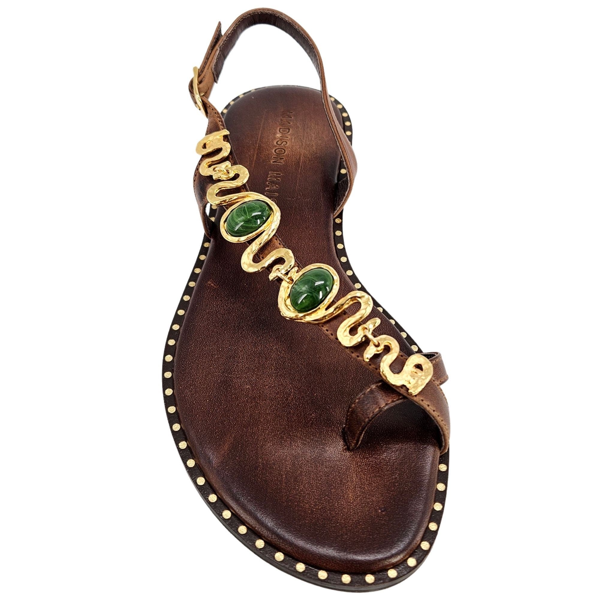 Madison Maison Leather Flat Serpent Sandal, Alternate, color, Chocolate