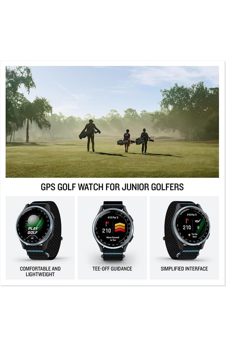 Garmin Approach J1 -  Jr Golf GPS Smartwatch with Aluminum Bezel and ComfortFit Fabric Band, Alternate, color, Black/Azure