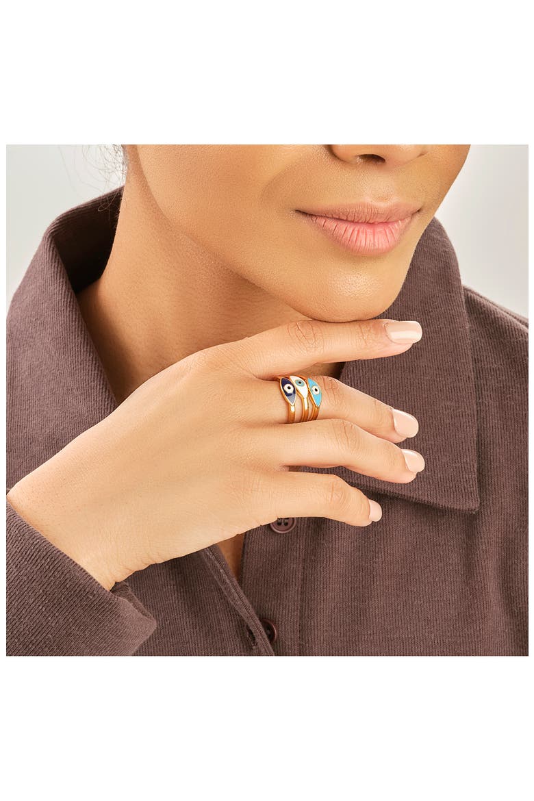 14K Gold Plated 3-Piece Evil Eye Ring Set, Alternate, color, GOLD