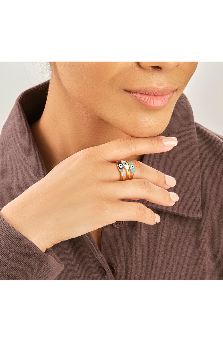 Sterling Forever 14K Gold Plated 3-Piece Evil Eye Ring Set, Alternate, color, 