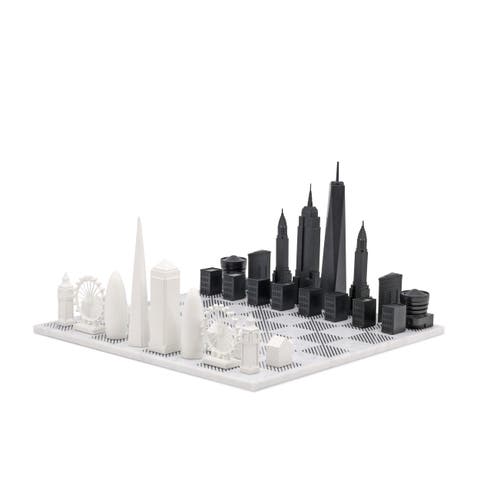Chess Set Acrylic LONDON vs NEW YORK with Marble Hatch Board