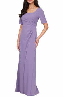 Alex Evenings Side Ruched Stretch Crepe Gown