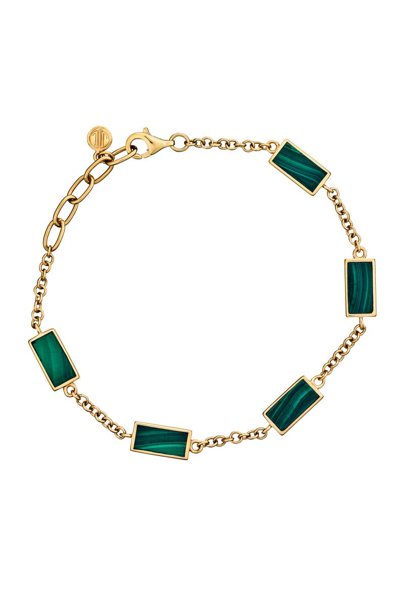 Five Station Dash Rectangle Bracelet In Sterling With 18K Gold Overlay, Main, color, GREEN
