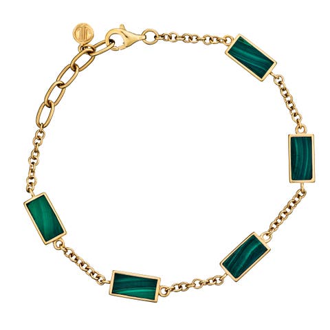 Five Station Dash Rectangle Bracelet In Sterling With 18K Gold Overlay