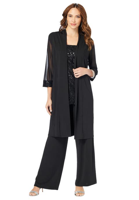 Plus-Size 3 Piece Knit Embellished Pant Set
