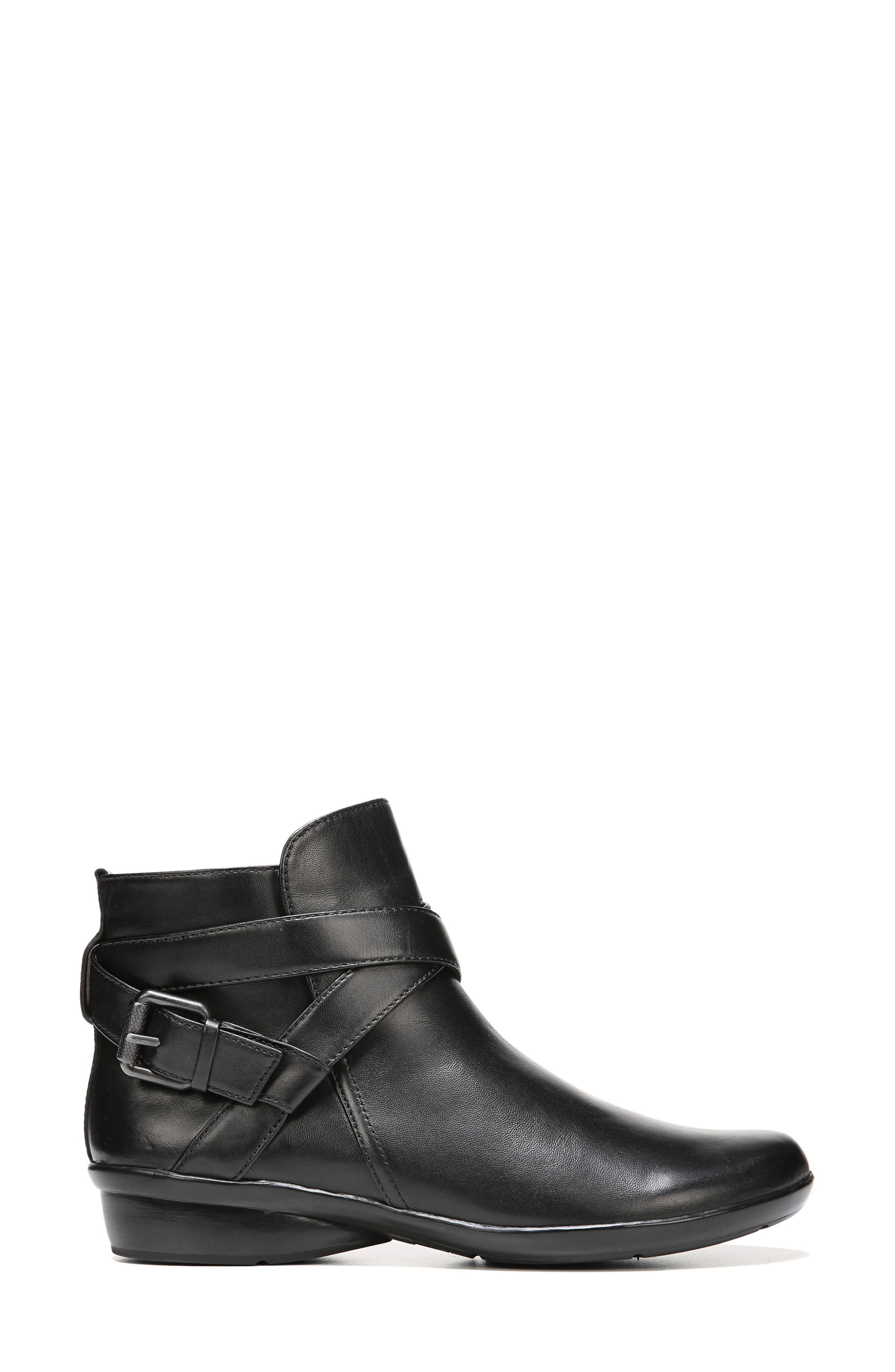 Cassandra Buckle Strap Bootie, Alternate, color, BLACK LEATHER