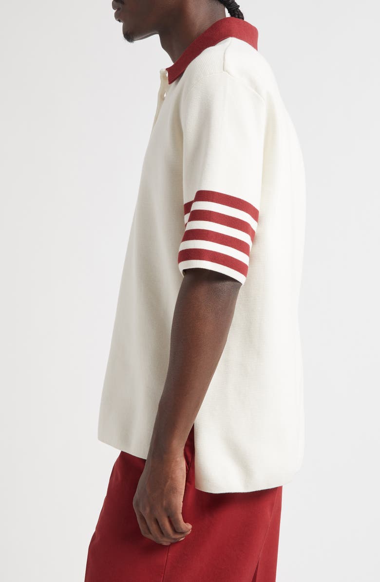 Thom Browne Rugby Fit 4-Bar Milano Stitch Short Sleeve Polo Sweater, Alternate, color, White