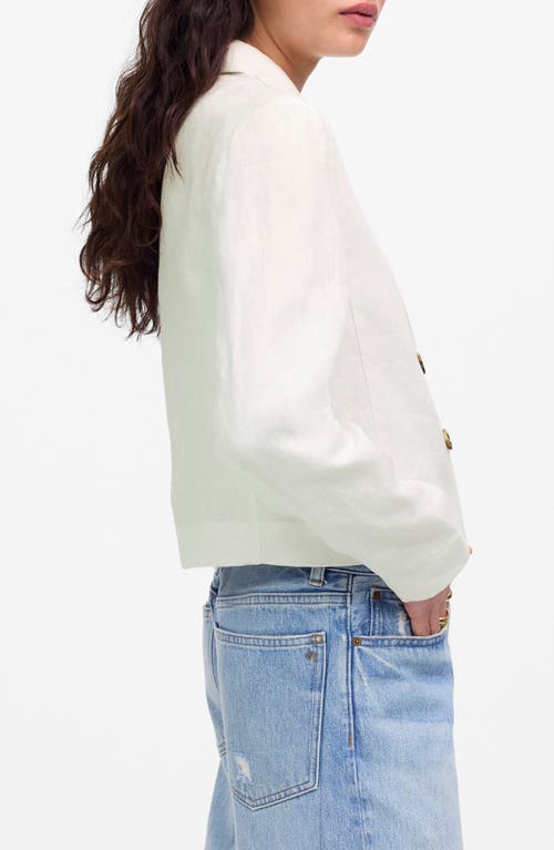 Madewell Crop Double Breasted Linen Blazer In White