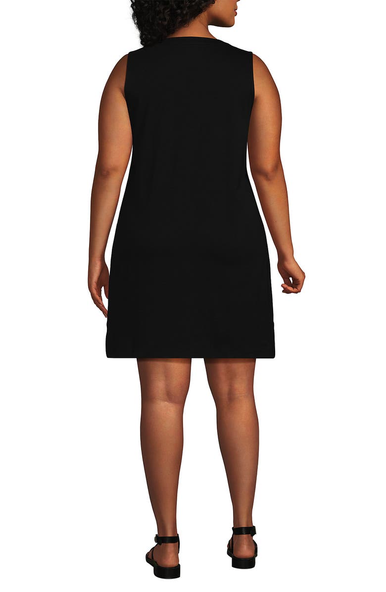Lands' End Cotton Jersey Notch Neck Dress with Soutache, Alternate, color, Black
