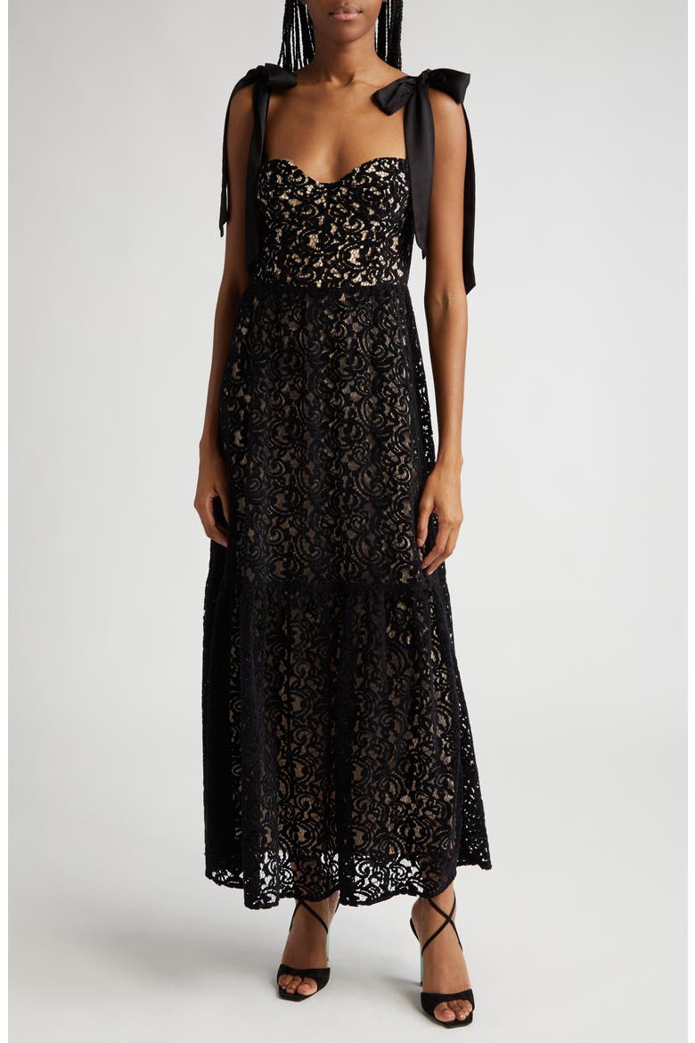 Velvet Lace Gown, Main, color, BLACK