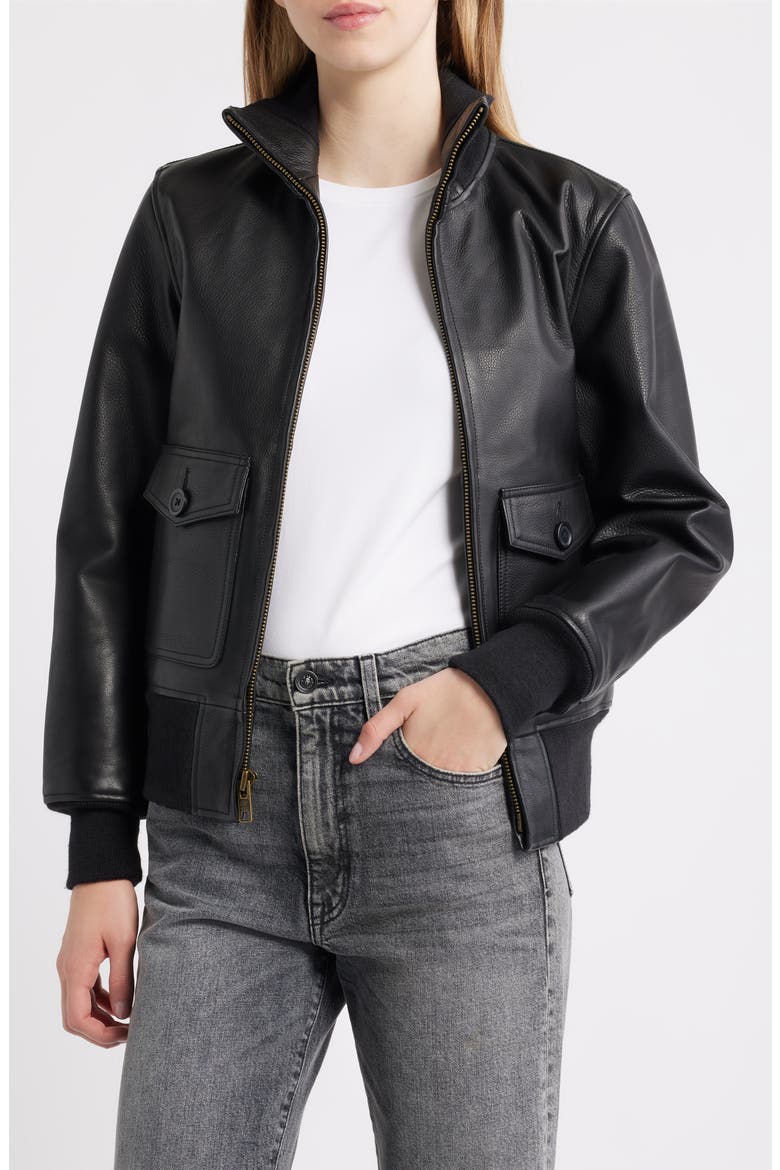 Leather Flight Jacket, Main, color, BLACK
