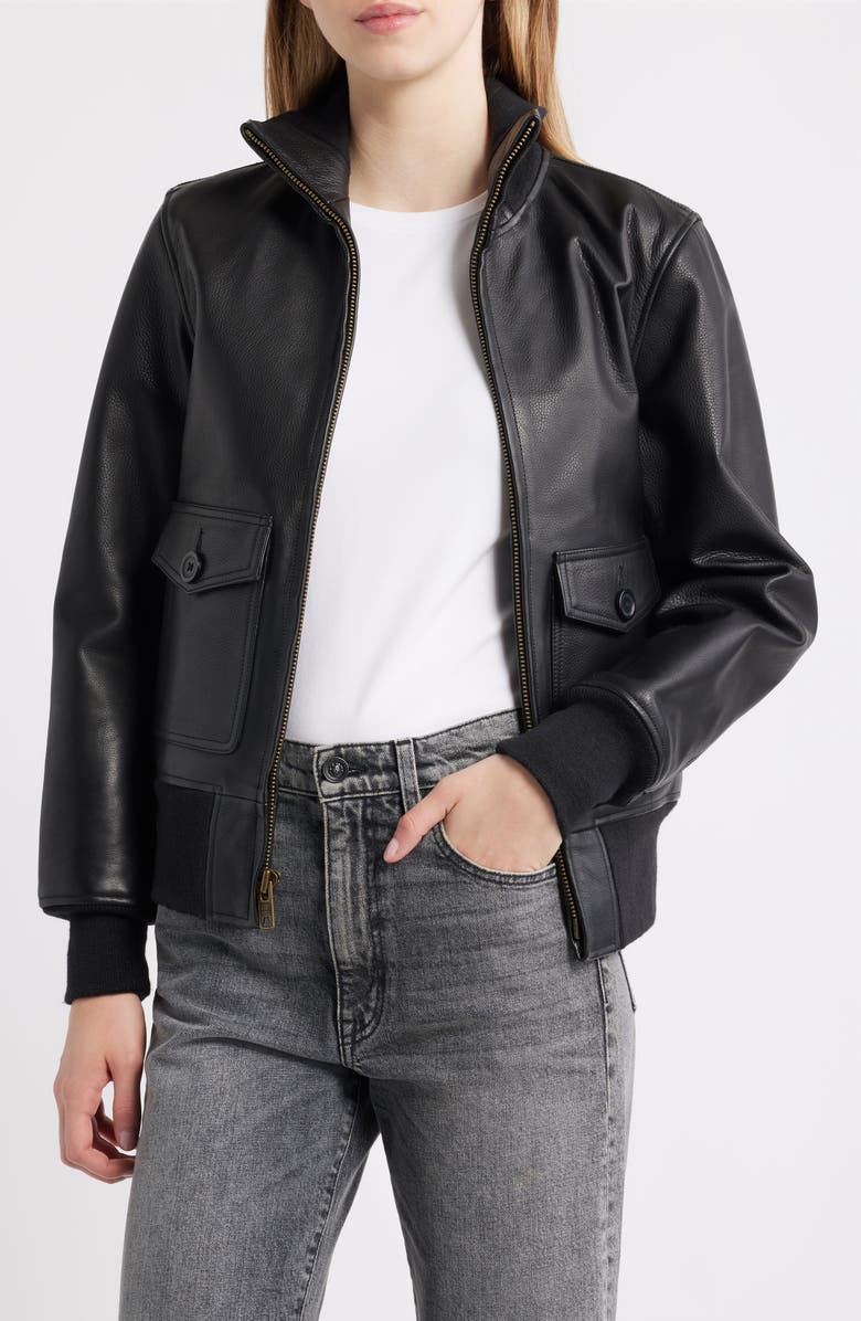 Schott NYC Leather Flight Jacket, Main, color, Black