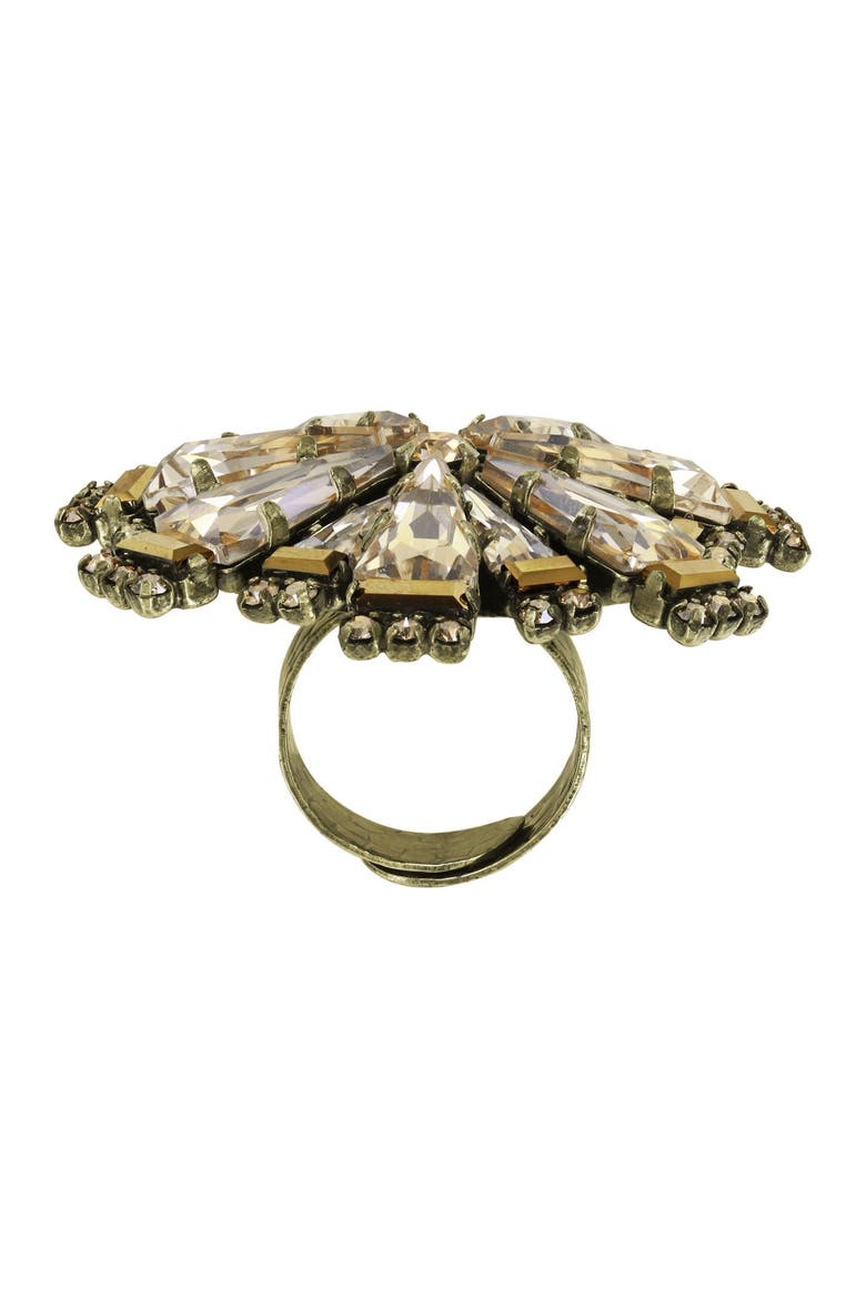 Spikes and Pearls Crystal Statement Ring, Alternate, color, Beige/white / Antique Brass