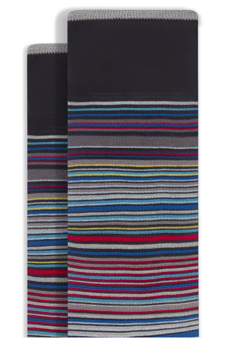 Bugatchi Stripe Mercerized Cotton Blend Dress Socks, Alternate, color, Black