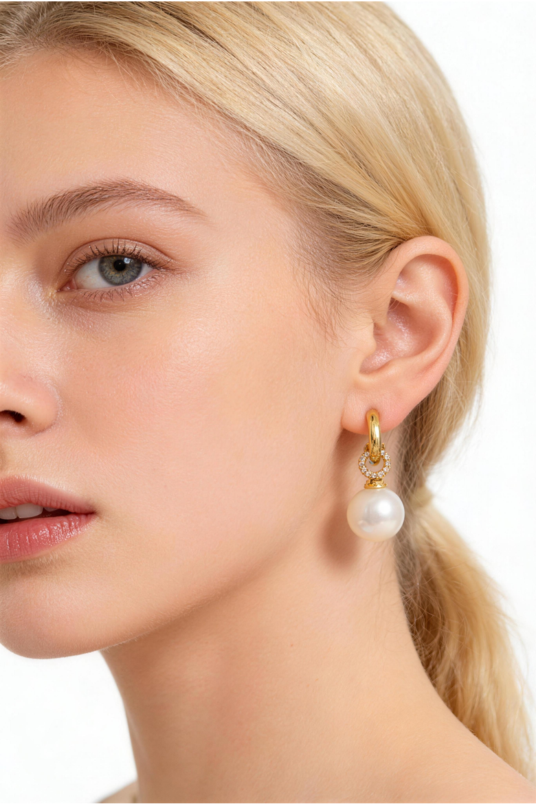 Sia Shell Pearl Drop Hoop Earrings, Alternate, color, Gold