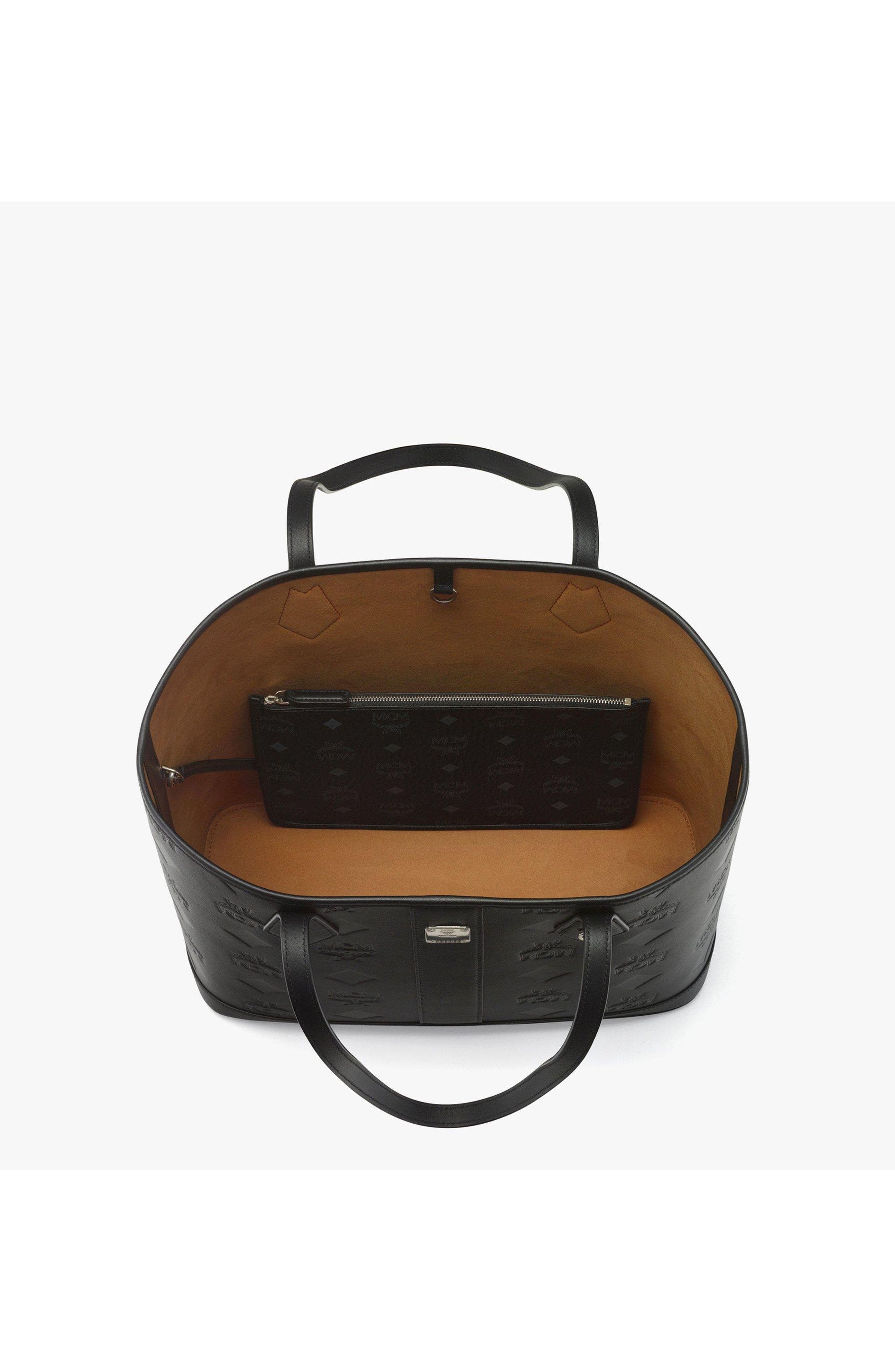 Medium New Liz Shopper in Embossed Monogram Leather, Alternate, color, Black