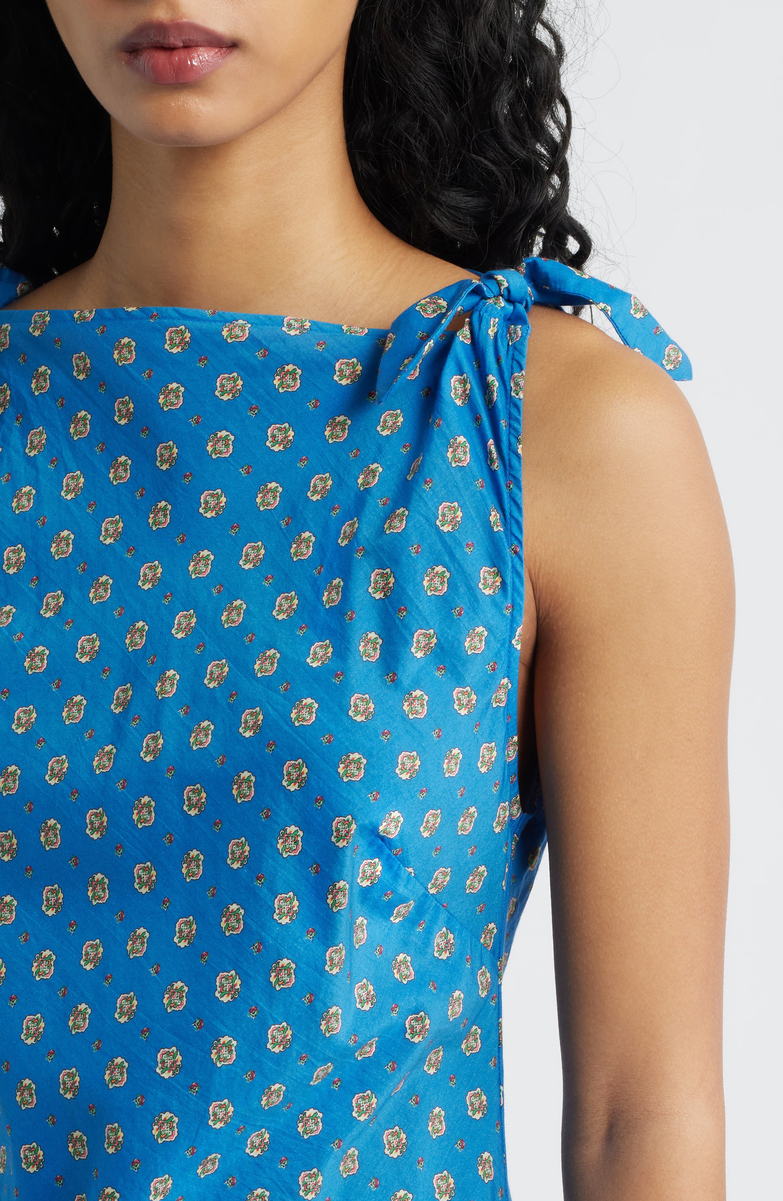 santorini blue v necked sleeveless dress made of silk taffeta Donna Karan Women's A-Line Halter Midi Dress - Taffeta Blue