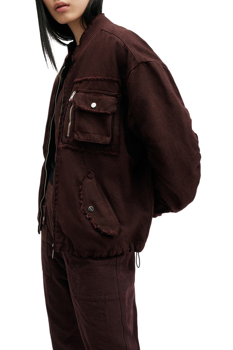 Rue Cotton & Linen Bomber Jacket, Alternate, color, DARK WINE RED