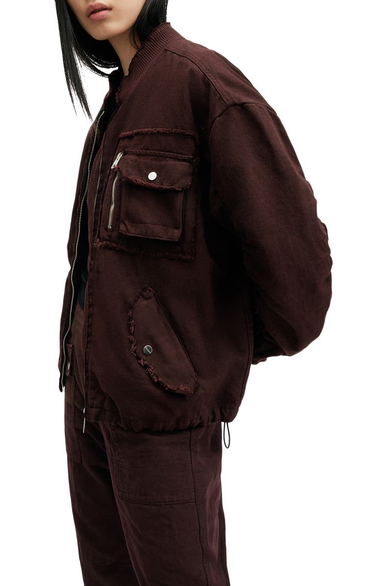 AllSaints Rue Cotton & Linen Bomber Jacket, Alternate, color, Dark Wine Red