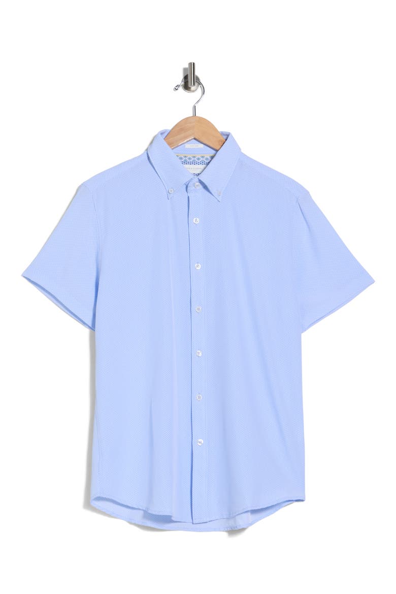 Geo Print Stretch Tech Shirt, Alternate, color, LIGHT BLUE