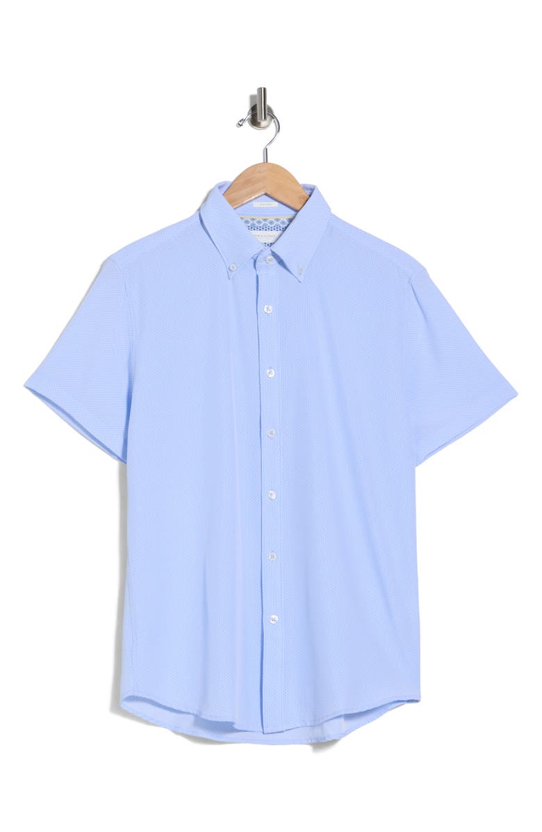 DENIM AND FLOWER Geo Print Stretch Tech Shirt, Main, color, Light Blue