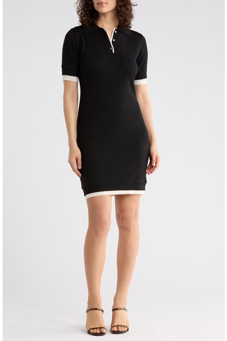 Trim Polo Dress, Main, color, BLACK IVORY