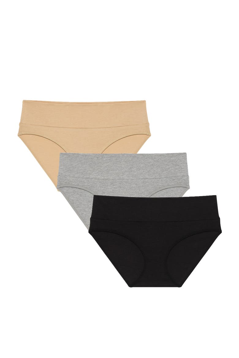 Motherhood Women's Maternity Cotton Foldover Waistband Brief Panty, 3-Pack, Main, color, Heather Grey/ Nude/Core Black